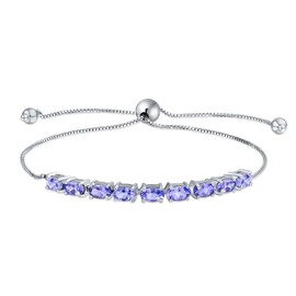 3.89 CTW Lavender Genuine Gemstone 6x4mm Oval Cut Light Purple Tanzanite Bolo Tennis Bracelet For Women .925 Sterling Silver Adjustable Slide