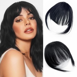 Clip in Bangs- Fake Bangs100% Human Hair Bangs Clip in Hair Extensions Wispy Bangs Clip On Air Bangs for Women Fringe With Temples Hairpieces Curved Bangs For Daily Wear (Black, Frensh Banga)