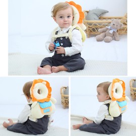 Baby Backpack Head Protection Pillow, Cute Animal Toddler Baby Head Protector Backpack, Adjustable Baby Head Protector for Crawling and Walking (Beige Lion)