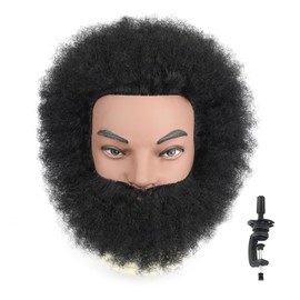 Stancia 6’’ Afro Male Mannequin Head with Beard, Manicans Full Head Real Hair for Hairdresser Barber, Manikin Head for Practice Styling Cornrow Braiding with Clamp Stand