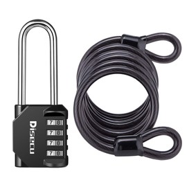 1 Pack disecu 4 Digit Combination Lock, 2.6 Inch Long Shackle Outdoor Waterproof Padlock with Heavy Duty Steel Cable for Bike, Gate, Fence (Black)