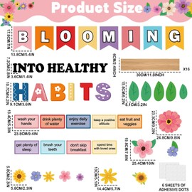 Spring Wildflower Bulletin Board Decorations Set Health Habits Classroom Bulletin Board Border Bloom Colorful Wildflower Decor Floral Paper Cutouts for Back to School Home Wall Chalkboard Supplies