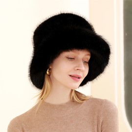 Michear Winter Bucket Hat for Women, Oversized - Long Pile Faux Fur, Wide Moldable Brim, Warm and Stylish (UK, Alpha, One Size, Khaki)