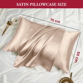 Hafaa Satin Champagne Pillow Cases 2 Pack Soft as Silk Pillowcase For Hair and Skin With Envelope Closure Design Standard Size (50x75 cm) Pillow Cases, Gifts for Women