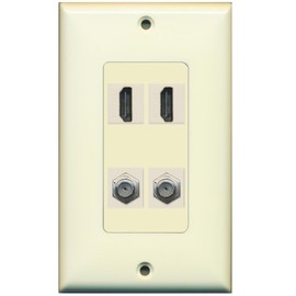 RiteAV - 2 Port HDMI 2 Port Coax Cable TV- F-Type Decorative Wall Plate - Light Almond