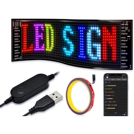 Suborawos LED Electric Bulletin Board, Flexible, Foldable, Onboard Cars, Shops, LED Sign, Multilingual Display, USB Color Sign, Scroll Message Board, Panel Car Sign Display, Bluetooth, App Control, App Included, 16 x 64 Pixels, Home Use, Car Use, Store U