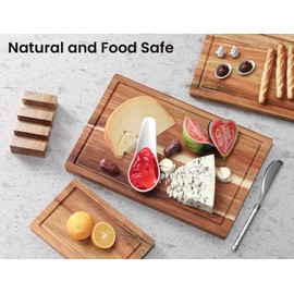 Fibogollo Acacia Wood Cutting Boards for Kitchen(Set of 3),Wooden Chopping Boards Set with Juice Groove,Serving Board with Holder,Butcher Block for Meat,Vegetables,Fruit