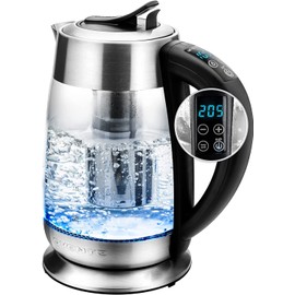 OVENTE Electric Glass Kettle Hot Water Boiler 1.8 Liter BPA Free 1500W, Set Temperature Control, Auto Shut Off, Portable Tea Kettle & Instant Water Heater + Stainless Steel Infuser - KG6610S