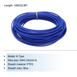 sourcing map AWG 24 K-Type 2x0.5 Thermocouple Wire Braided PTFE Insulation Up to 260°C/500°F 33 Ft for Thermocouple Probe Temperature Sensor