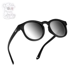 HECCEI Baby Sunglasses with Strap - UV Protection Pebble Sunglasses, Polarized, Bendable, For Newborns 0-24 Months (Black (Mirrored))