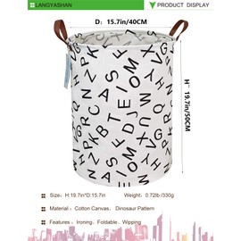 LANGYASHAN Laundry Basket Canvas Fabric Collapsible Organizer Basket for Storage Bin Toy Bins Gift Baskets Bedroom Clothes Children Nursery Hamper (Alphabet)