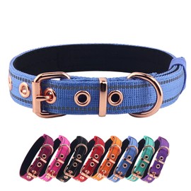 Yunleparks Neoprene Padded Dog Collar,Nylon Dog Collar for Small Medium Large Dogs,Heavy Duty Dog Collar with Metal Buckle,Adjustable Reflective Dog Collar (Medium, Blue)