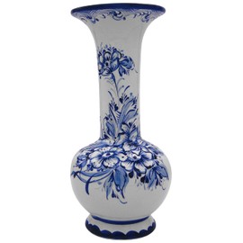 Hand Painted Tall Blue & White Portuguese Pottery Ceramic Decorative Flower Vase