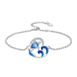 KZQRG Turtle Bracelet for Women 925 Sterling Silver Blue Turtle with Wave Link Bracelet