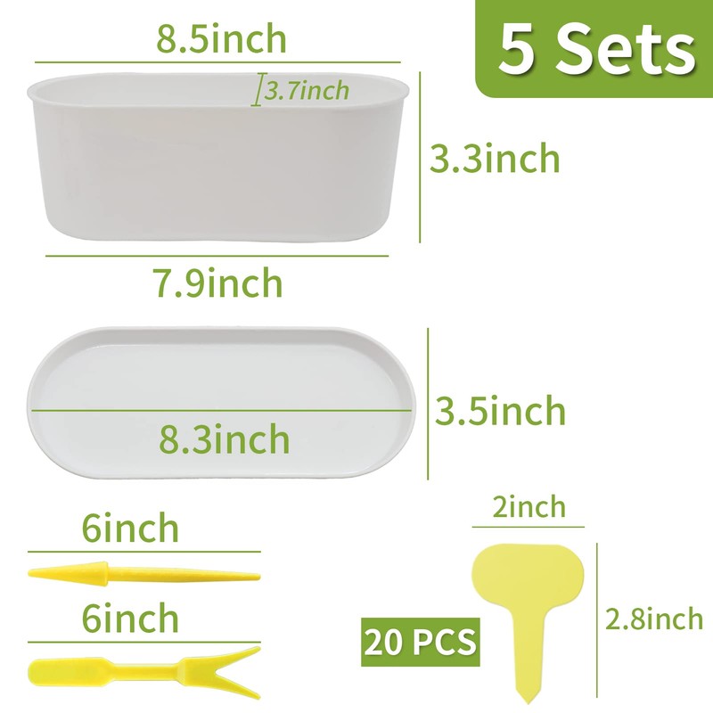 Torfican 5 Set Window Herb Planter Box Rectangular,8.5x3.5 Inch White