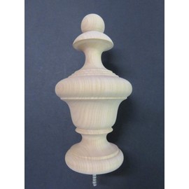 Large Wood Urn Style Finial. Oak Maple Cherry Mahogany 6 1/4 H x 3 1/4 W x 2 1/4 Base. #29 (Hard Maple)
