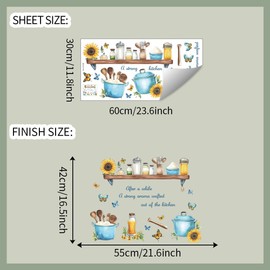 iMagitek Kitchen Quote Wall Decals Kitchenware Utensil Shelf Sunflower Butterflies Wall Stickers for Kitchen Restaurant Dining Bar Baking Room Home Decor