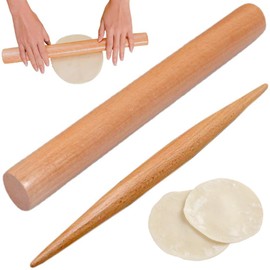 French Wooden Rolling Pins, Tapered & Round Solid Wood Hand Dumpling Rolling Pin, Tapered Rolling Pin for Baking, Dough Roller Beech Wood Rolling Pin for Baking Cookie Pizza Pie Crust Pastry (2 Pcs)