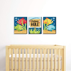 Big Dot of Happiness Let’s Go Fishing - Fish Themed Nursery Wall Art and Kids Room Decor - 7.5 x 10 inches - Set of 3 Prints