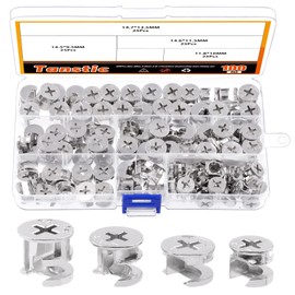 Tanstic 100Pcs 4 Sizes Furniture Connecting Cam Lock Fittings, Fastener Cabinet Connectors Hardware Bolts Furniture Connecting Lock Nut for Cabinet Drawer Chair