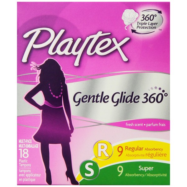 Playtex Gentle Glide Tampons, Deodorant, Multi-Pack, 9 Regular Absorbency, 9 Super Absorbency , 18 tampons