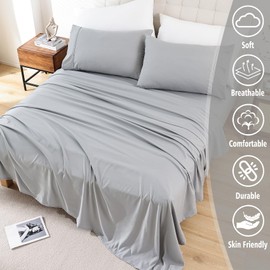 Whitney Home Textile King Sheet Set - 4 Piece Breathable Luxury Bed Sheets for King Size Bed, 16" Deep Pocket Silky Soft Sheets, Hotel Bedding Sheets and Pillowcases, Wrinkle Free Oeko-Tex Sheets