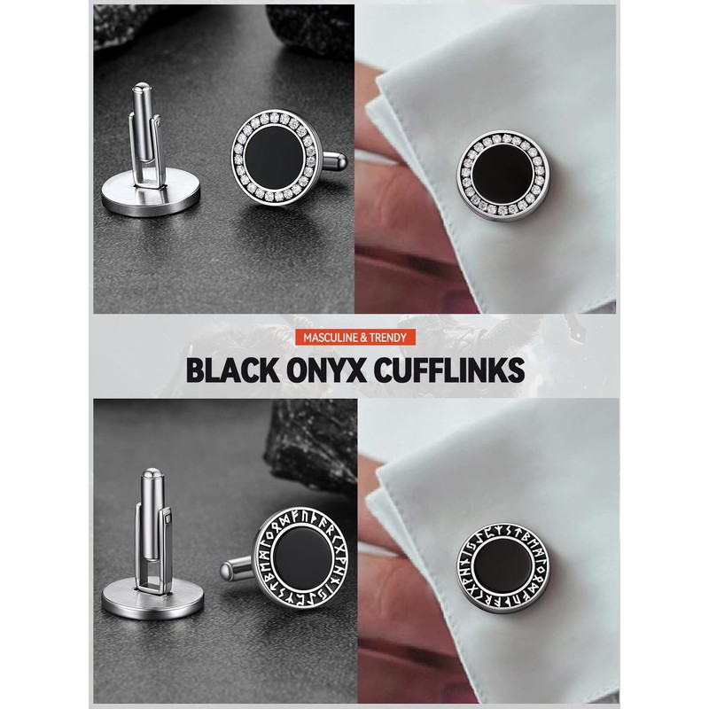 Mens Tuxedo Cufflinks and Studs Set with Black Onyx and