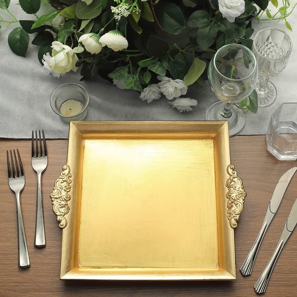 TABLECLOTHSFACTORY 2 PCS - Gold 10" Square Decorative Plastic Serving