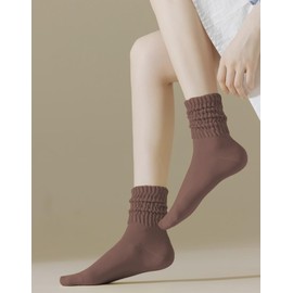 PLZSITDOWN Women's Scrunch Crew Socks Retro Cotton Ribbed Sock Summer Light Athletic Slouch Socks Coffee