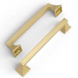 Amerdeco 10 Pack Brushed Gold Cabinet Pulls 5 Inch(128mm) Hole Center Cabinet Hardware Kitchen Cabinet Handles for Bathroom Brass Drawer Pulls Dresser Pulls ZH0010