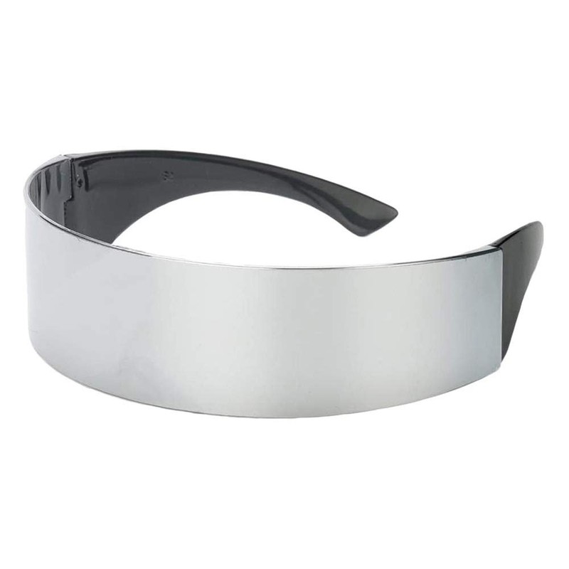 POFET Futuristic Narrow Cyclops Silver Color Mirrored Lens Visor Sunglasses