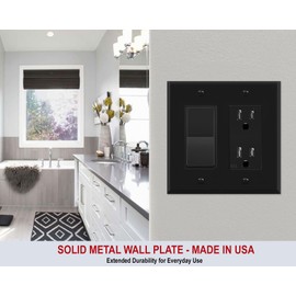 2 Gang Black Rocker - Decora METAL Wall Plate - Wall Plate for Decora Style Light Switches, GFCI, Electrical Plug Outlets, Stamped Steel Painted Black, UL Listed, 4.5 x 4.5 Inches (Made in USA)