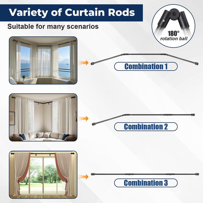 Bay Window Curtain Rods 1 Inch Rustproof Metal Corner Curtain