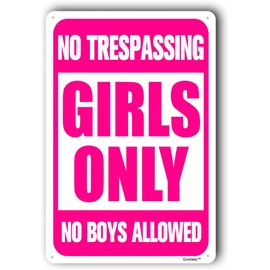 NO TRESPASSING, Girls Only, Home Room, Bedroom Wall Decor - 'Girls Only NO Boys Allowed' 8"X12" Metal Aluminum Sign