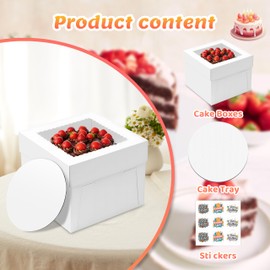 RYDDOY 15 Pack Cake Boxes, 10x10x8 Inches Tall Cakes Box with Window, White Cake Boxes with Cakes Boards, Square Bakery Box, for Cake, Treat Cookie Dessert, Pastry, Birthday Party, Mother's Day, Weddings