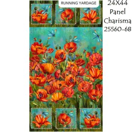 Northcott Charisma cotton quilt fabric Northcott 25560-68 Panel 24x44" Poppies Dragonflies