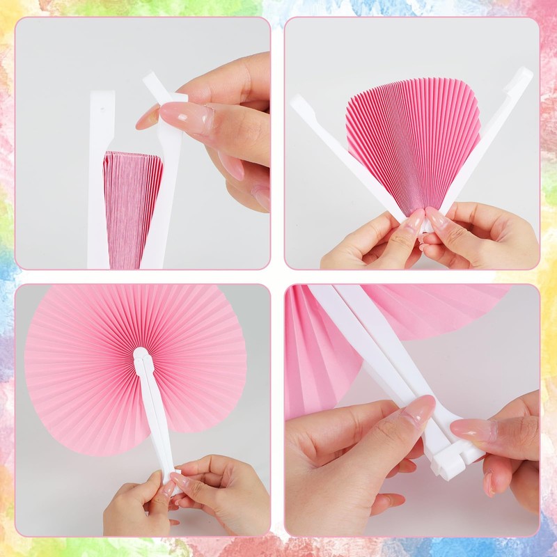 48 Pack 6 Colours Paper Fans, Mini Handheld Folding Paper