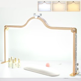 Half Moon Light for Nail Desk Lamp Nail Tech Lamp for Desk 34Inch Foldable LED Nail Table Light Manicure Light for Table Adjustable Dimmable Half Moon Light for Nail Lash Beauty Tattoos Crafts Gold