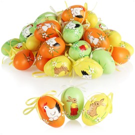 com-four Decorative Easter Eggs for Hanging, Plastic, Easter Decoration with Great Painted Patterns