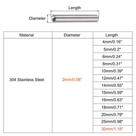 sourcing map 20 x 30 mm Dowel Pins 304 Stainless Steel Round Head Flat Fastening Elements