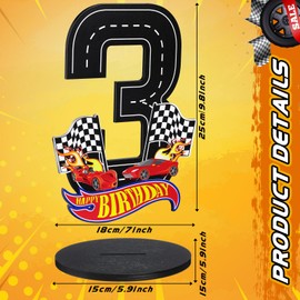 MiniInflat Race Car 4th Birthday Number Sign Centerpiece Race Car Theme 4th Birthday Party Supplies Wooden 4th Table Decoration Photo Props for Boys Four Years Old Birthday (3rd)