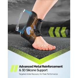 Rakiie Ankle Brace for Women & Men, Reinforced Metal and 3D Silicone Pad Support, Ankle Support for Sprains, Tendons, Achilles Tendons, Lace Up Ankle Brace for Running, Basketball, Tennis, Blue S