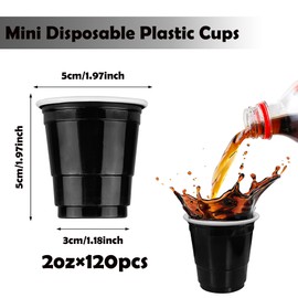 TOSPARTY 120PCS 2oz Valentine's Day Plastic Shot Cups Mini Black Party Cups Small Plastic Cups Black Party Cups Tasting Samples Birthday Wedding Graduation Party Supplies (black)