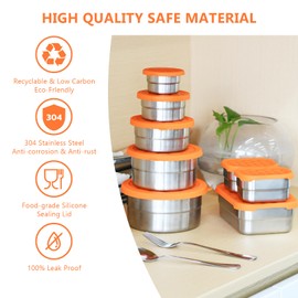MFBJXC 3 Pack Stainless Steel Snack Containers With Silicone Lids, Metal Snack Container Leakproof Small Snack Containers, Reusable Leakproof Snack Storages(Orange, Square-28 oz, 2 x 8 oz)