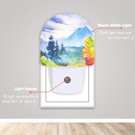 Axxitude Watercolor Mountain Forest Night Lights Plug into Wall for Girls Boys Room,Night Light LED Lamp Dusk to Dawn Sensor Round Lamp for Bedroom Bathroom Hallway Home Wall Decor Nightlight