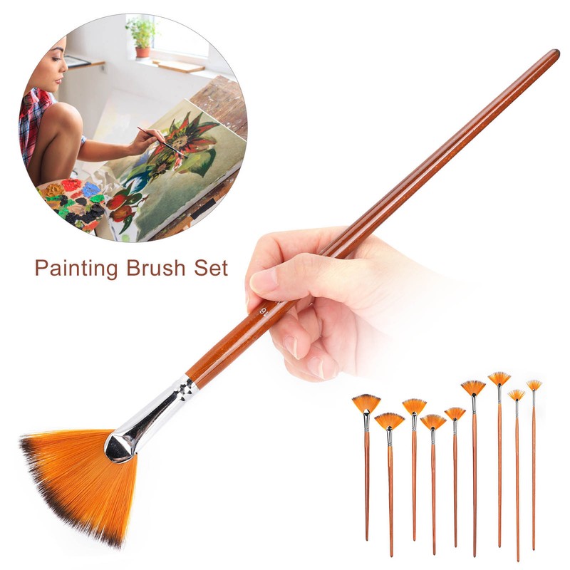 9Pcs Painting Brush Set Nylon Wool Fan shaped Watercolor Acrylic
