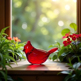 WaigN Red Acrylic Cardinal Figurine Home Decor Glass Bird Statue for Illuminated Home Display Home Décor, Decorations
