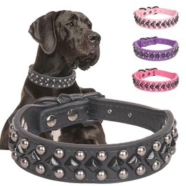 KocaPlye Spiked Studded Dog Collar Soft PU Leather Squared Spike Pet Collar Adjustable Collars for Small Medium Large Dogs