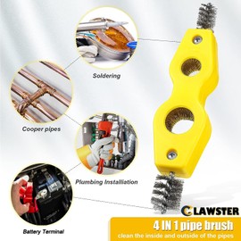 4 in 1 Fitting Brush, Copper Pipe Tubing Brush Cleaner, Polishing Wire, Plumber Soldering/Welding and Reamer. Battery Post Cleaning Tool Terminal
