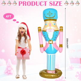 Leyndo 2pcs 5 ft Inflatable PVC Nutcracker Figures Christmas Decor for Xmas Indoor Outdoor Lawn Weatherproof Decor(Pastel Pink)